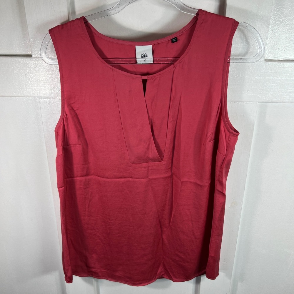 Cabi Dark Pink Sleeveless Split Neck Pleated Blouse Style 5541